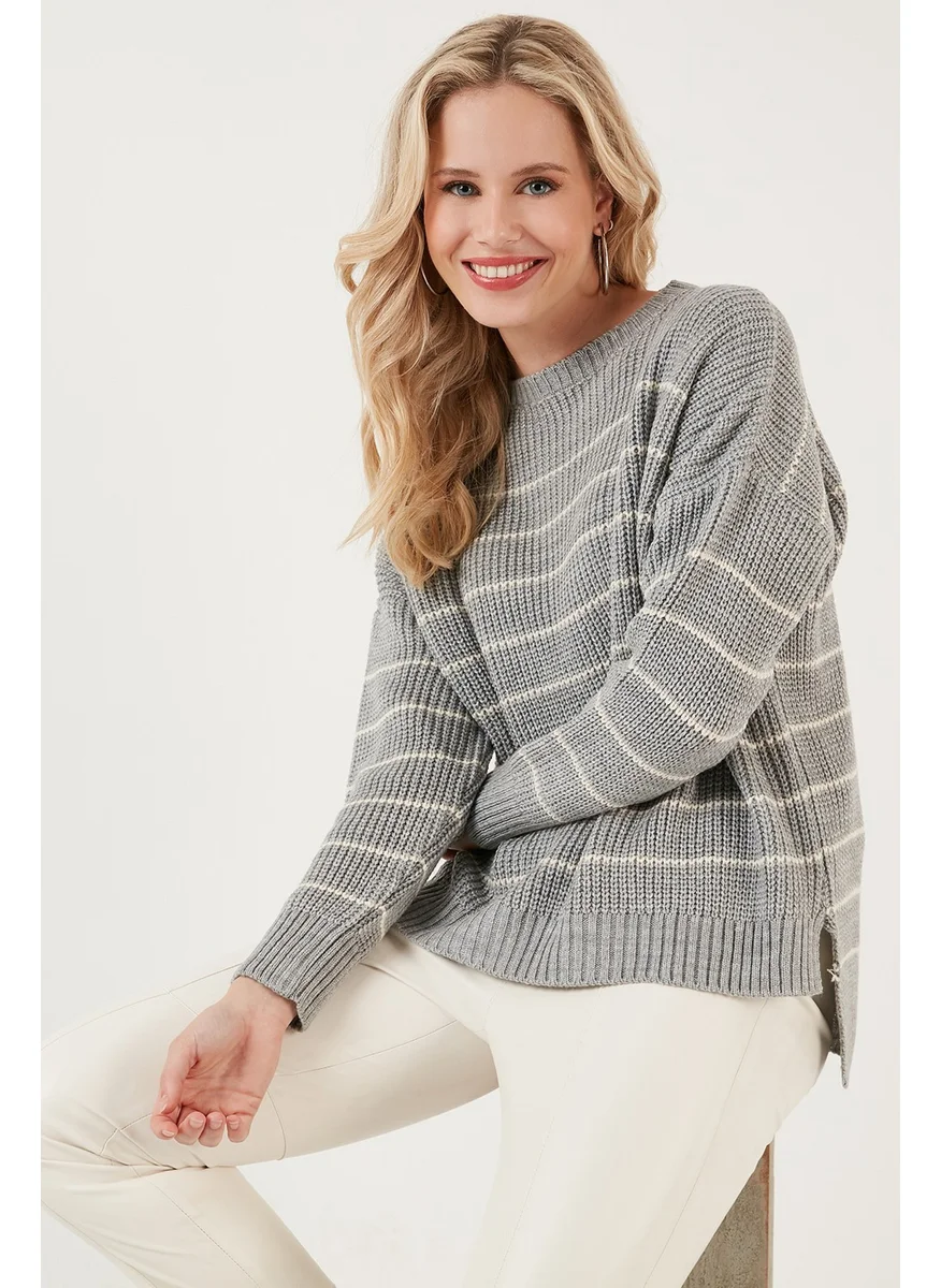 ليلا Striped Long Back Crew Neck Knitted Sweater Women's Sweater 4616133