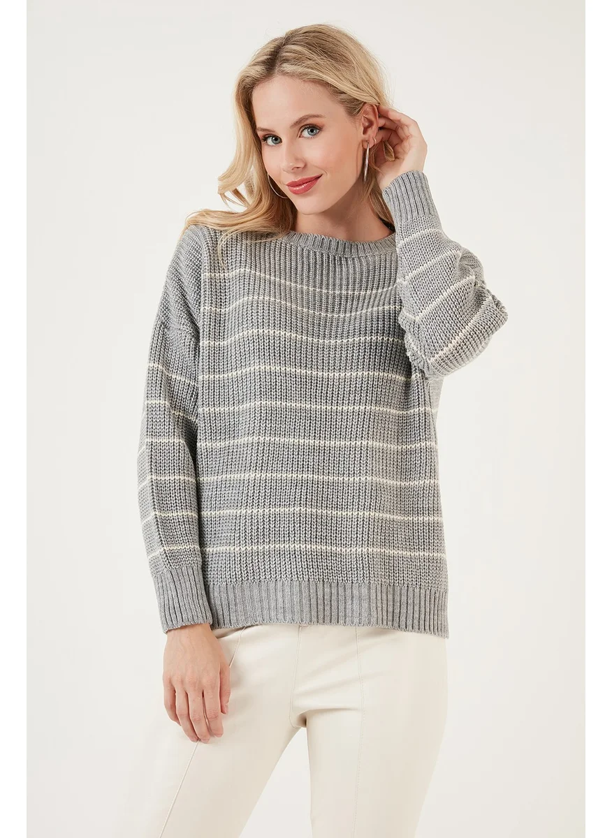 ليلا Striped Long Back Crew Neck Knitted Sweater Women's Sweater 4616133
