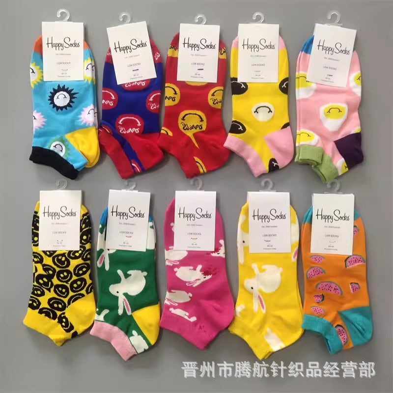 Spring and summer socks happy socks boat socks low-cut shallow socks combed cotton sweat absorbent breathable hi leather short tide socks - Image 2