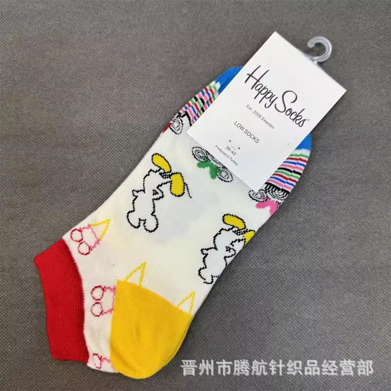Spring and summer socks happy socks boat socks low-cut shallow socks combed cotton sweat absorbent breathable hi leather short tide socks - Image 1