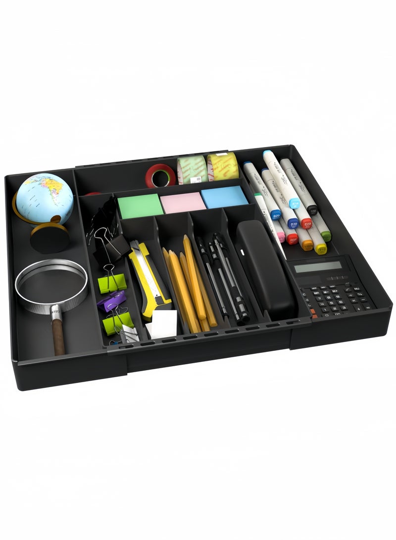 nihao Multi-functional Drawer Storage Box, Retractable Kitchen Utensils Set, Knife and Fork Storage Box, Simple Drawer Organizer, Suitable For Silver Storage, Open Access is Convenient,Black,14.7*13.1*2 INCH - Image 1