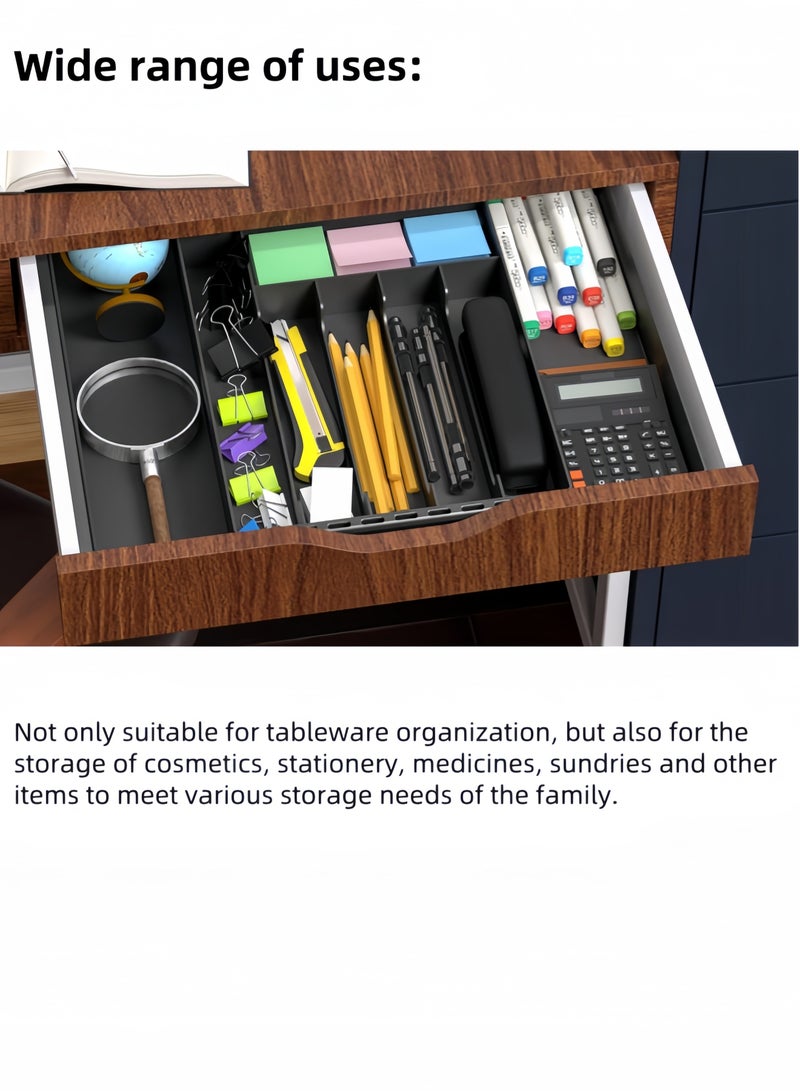nihao Multi-functional Drawer Storage Box, Retractable Kitchen Utensils Set, Knife and Fork Storage Box, Simple Drawer Organizer, Suitable For Silver Storage, Open Access is Convenient,Black,14.7*13.1*2 INCH - Image 5
