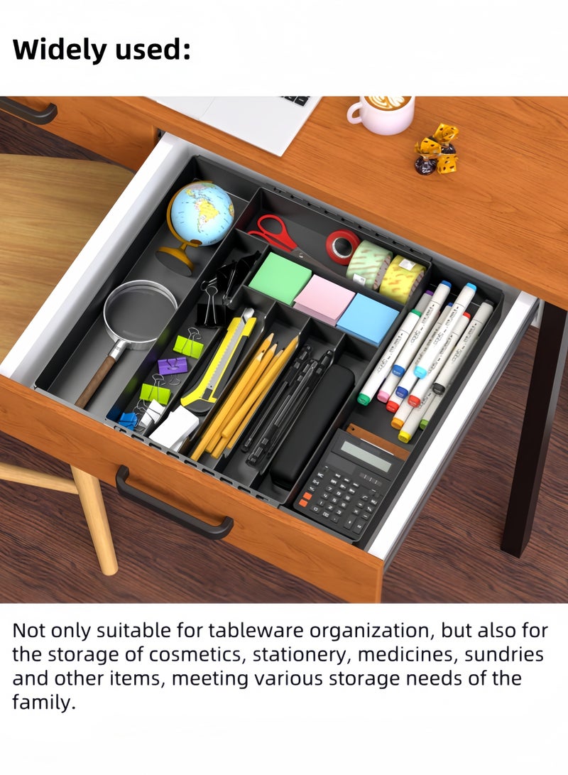 nihao Multi-functional Drawer Storage Box, Retractable Kitchen Utensils Set, Knife and Fork Storage Box, Simple Drawer Organizer, Suitable For Silver Storage, Open Access is Convenient,Black,14.7*13.1*2 INCH - Image 3