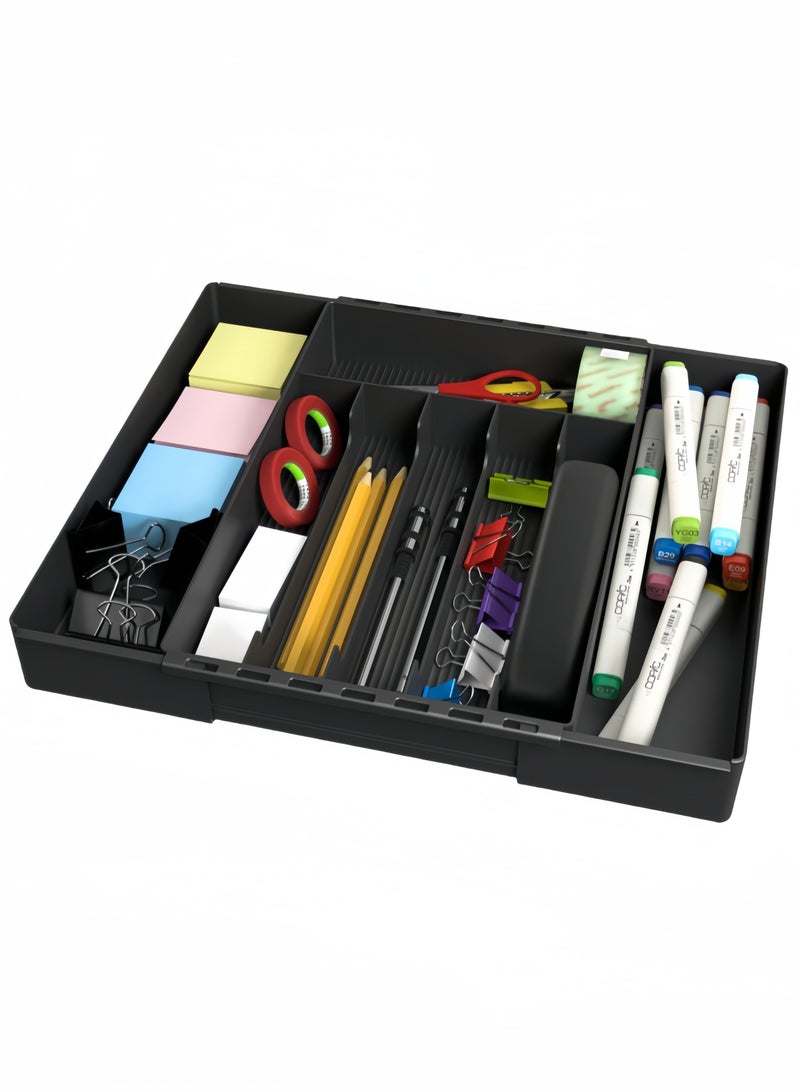 nihao Multi-functional Drawer Storage Box, Retractable Kitchen Utensils Set, Knife and Fork Storage Box, Simple Drawer Organizer, Suitable For Silver Storage, Open Access is Convenient,Black,14.7*13.1*2 INCH - Image 2
