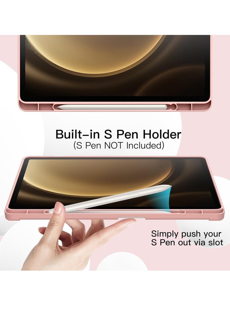 SmartGrist Case for Samsung Galaxy Tab S9 FE 10.9-Inch – Soft TPU Tri-Fold Stand Protective Cover with S Pen Holder, S Pen Charging Support, Auto Wake/Sleep (Rose Gold) - Image 3