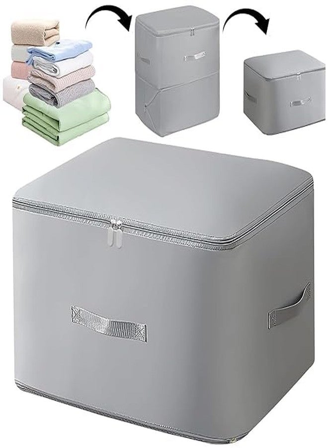 NOBILEA Self Compression Storage Bags with Zipper, Large Grey) - Heavy Duty Fabric Space Saver for Blankets, Comforters & Clothes - No Vacuum Needed, Foldable & Reusable for Home & Dorm Organization - Image 1