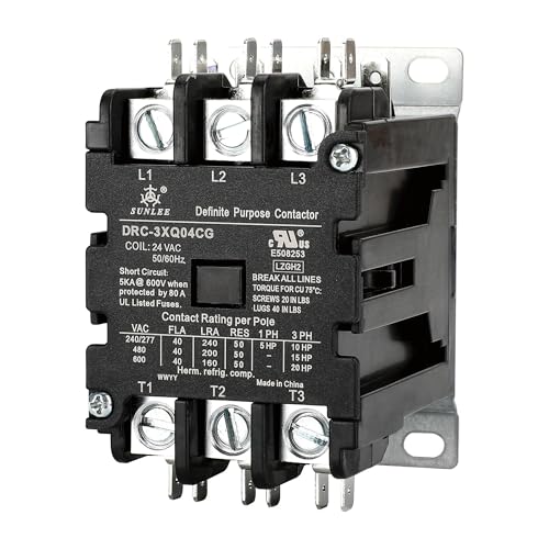 SUNLEE UL 3 pole 40 Amp Contactor 24v coil A2L Compliant fits 42CF35AJ equivalent Definite Purpose Contactor - Image 1