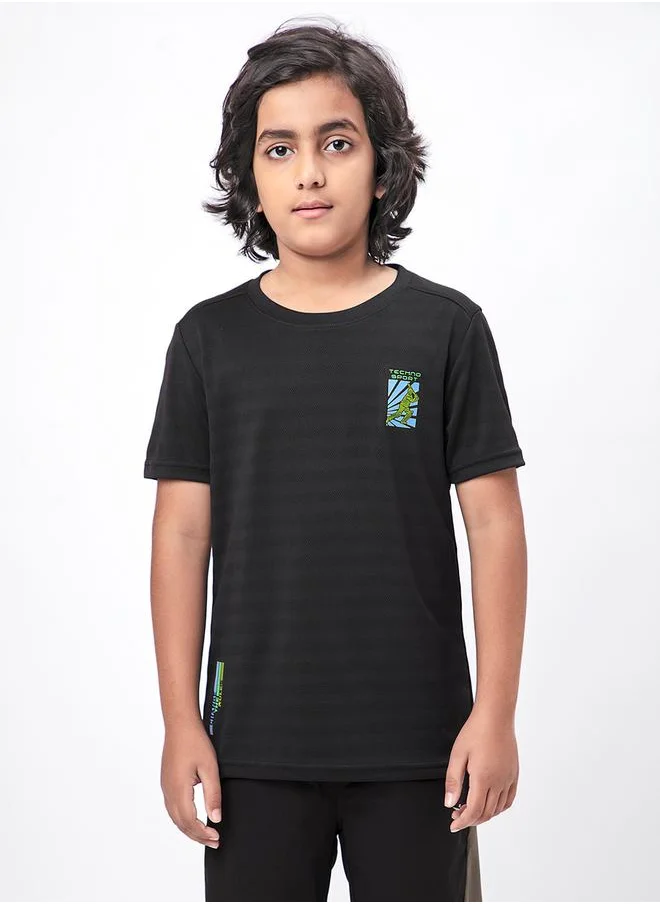 Technosport Logo Print Slim Fit T-Shirt by Styli
