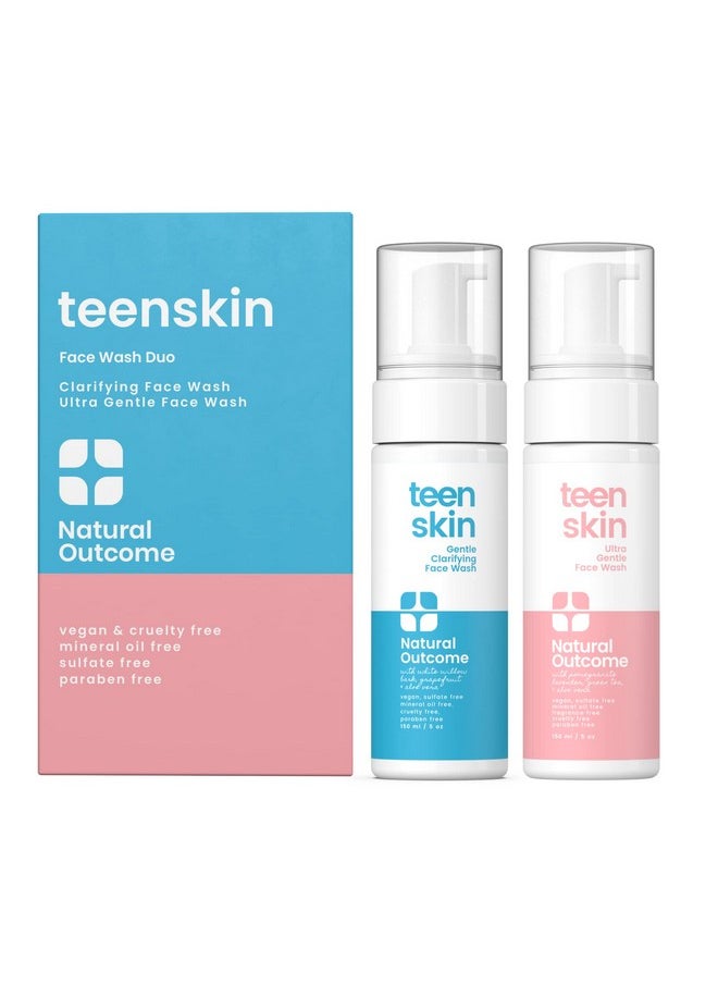 natural outcome - غسول الوجه Atural Outcome Teen Skin Duo؛ غسول وجه يومي لطيف رغوي للأولاد والبنات؛ مكونات غير سامة؛ مثالي للمراهقين والأطفال الذين يبحثون عن منع حب الشباب؛ زجاجتان بحجم 5 أونصات - Image 1