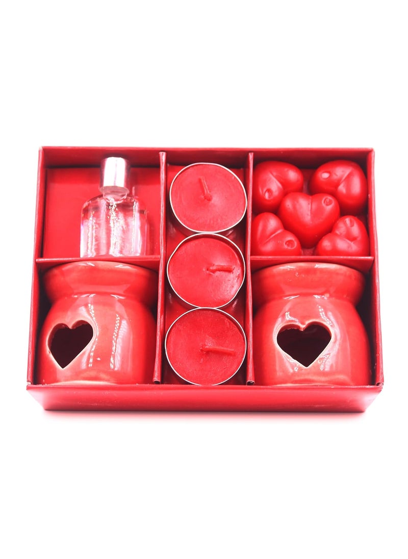 coku Coku Red Ceramic Aroma Fragrance Oil DiffuserBurner Double Gift Set with Tealight Candle for Home Decor Offices Spas and Yoga  - Image 1