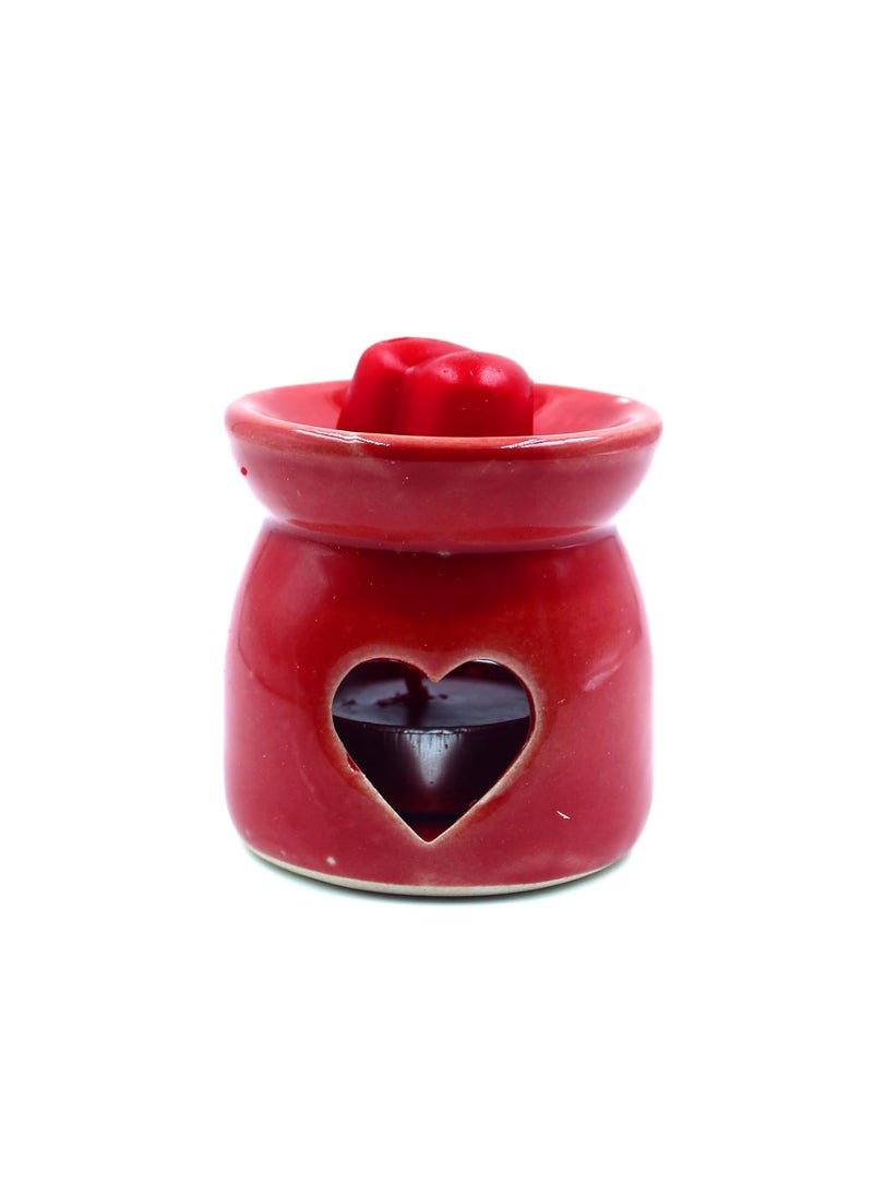 coku Coku Red Ceramic Aroma Fragrance Oil DiffuserBurner Double Gift Set with Tealight Candle for Home Decor Offices Spas and Yoga  - Image 2