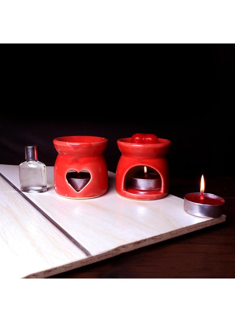 coku Coku Red Ceramic Aroma Fragrance Oil DiffuserBurner Double Gift Set with Tealight Candle for Home Decor Offices Spas and Yoga  - Image 4