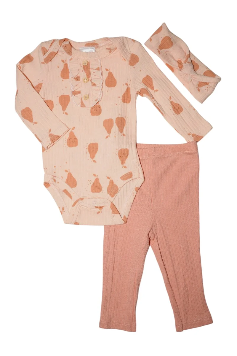 Bambimici Bambimici Anaya Pear Print Long Sleeve Set - Peach
