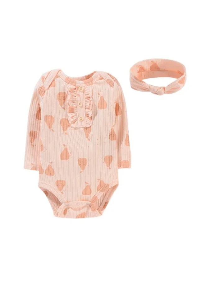 Bambimici Bambimici Anaya Pear Print Long Sleeve Set - Peach