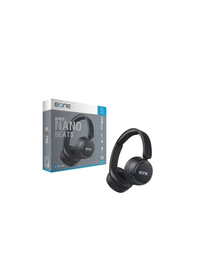 إيون سماعات رأس لاسلكية EONE Nano Beats 650 بتقنية بلوتوث 5.3، تشغيل حتى 30 ساعة، محركات صوت HD بحجم 40 مم، بيس عميق، ميكروفون مدمج، تصميم مريح فوق الأذن لون أسود - Image 4