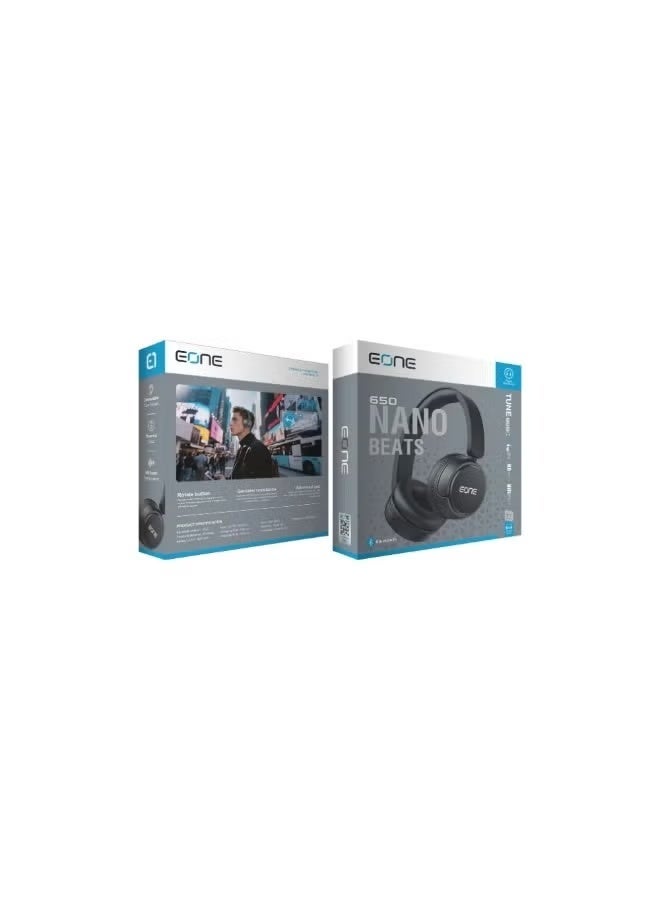 إيون سماعات رأس لاسلكية EONE Nano Beats 650 بتقنية بلوتوث 5.3، تشغيل حتى 30 ساعة، محركات صوت HD بحجم 40 مم، بيس عميق، ميكروفون مدمج، تصميم مريح فوق الأذن لون أسود - Image 2