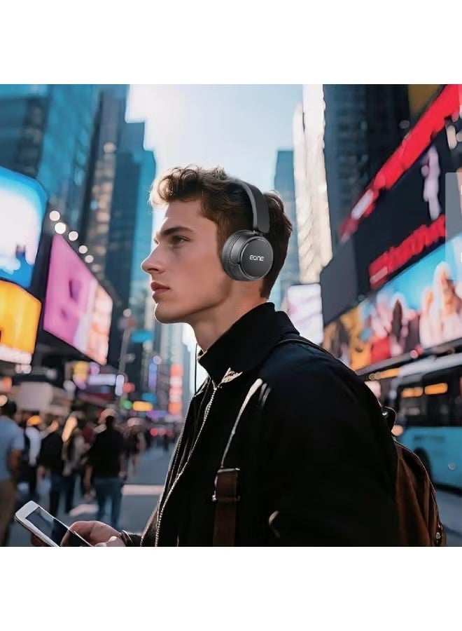 إيون سماعات رأس لاسلكية EONE Nano Beats 650 بتقنية بلوتوث 5.3، تشغيل حتى 30 ساعة، محركات صوت HD بحجم 40 مم، بيس عميق، ميكروفون مدمج، تصميم مريح فوق الأذن لون أسود - Image 3