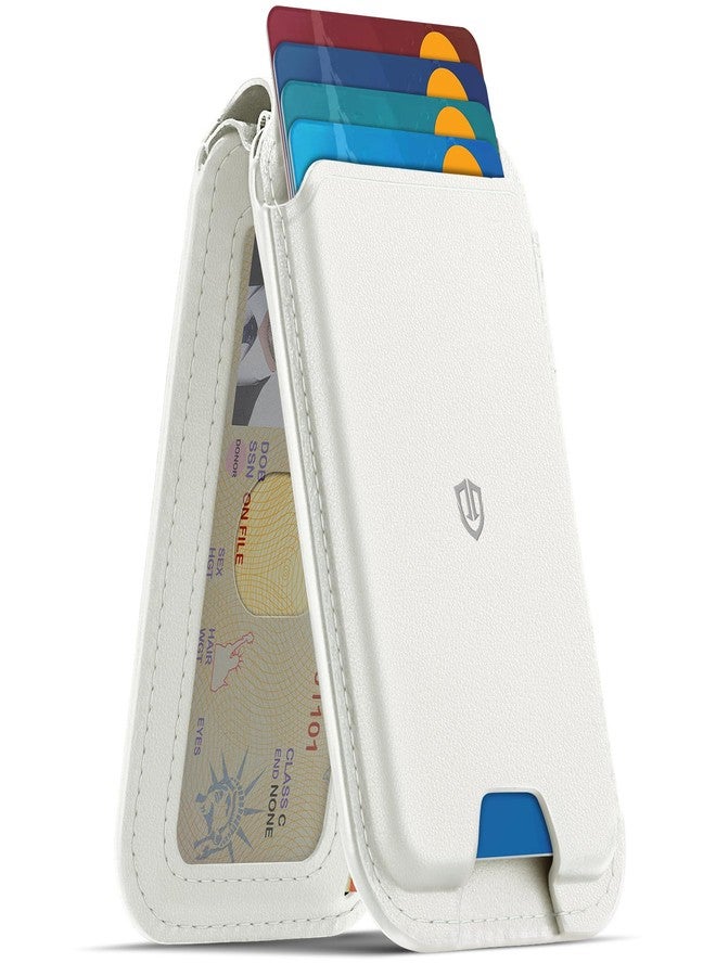 شيلدون محفظة شيلدون المغناطيسية، حامل بطاقات من الجلد الطبيعي، حجب RFID ونافذة لعرض الهوية، 4 فتحات للبطاقات، حامل هاتف قابل للتعديل لأجهزة آيفون من سلسلة 17/16/15/14/13/12 - أبيض - Image 1