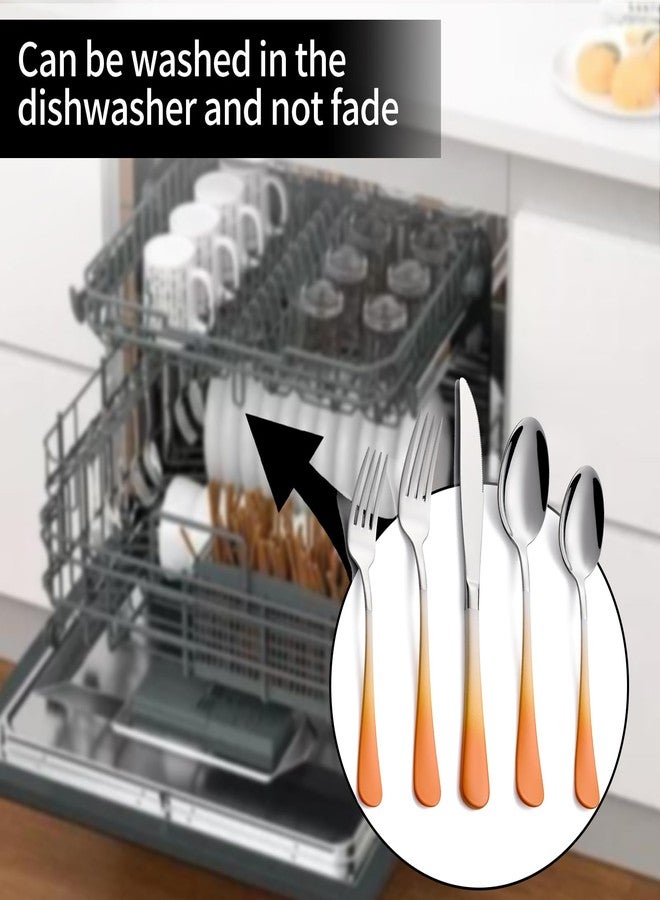 DINYWOW 20-Pieces Color Silverware Sets for 4,Orange and white Handle Stainless Steel Cutlery Set, Include Forks Spoons and Knives Set, Dishwasher Safe Utensil Sets for Home Restaurant - Image 5