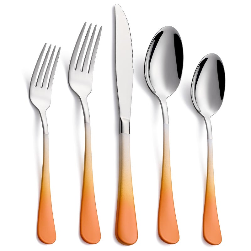 DINYWOW 20-Pieces Color Silverware Sets for 4,Orange and white Handle Stainless Steel Cutlery Set, Include Forks Spoons and Knives Set, Dishwasher Safe Utensil Sets for Home Restaurant - Image 1