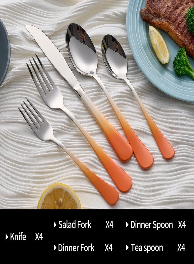 DINYWOW 20-Pieces Color Silverware Sets for 4,Orange and white Handle Stainless Steel Cutlery Set, Include Forks Spoons and Knives Set, Dishwasher Safe Utensil Sets for Home Restaurant - Image 3
