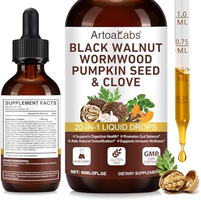 O.SECERT Wormwood Black Walnut Clove Cleanse Drops for Humans, 20-in-1 Herbal Digestive Supplement & Gut Health Support with Pumpkin Seed, Oregano Oil etc, Non-GMO, Raspberry Flavor, 2fl.oz - Image 1