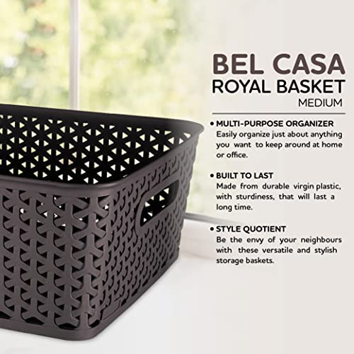 Bel Casa Royal Basket Medium (Pack of 3 With lids) Multipurpose Plastic Storage Rectangular Baskets For Cloths Toys Wardrobe Home Kitchen & Livingroom I DARK BROWN - Image 4