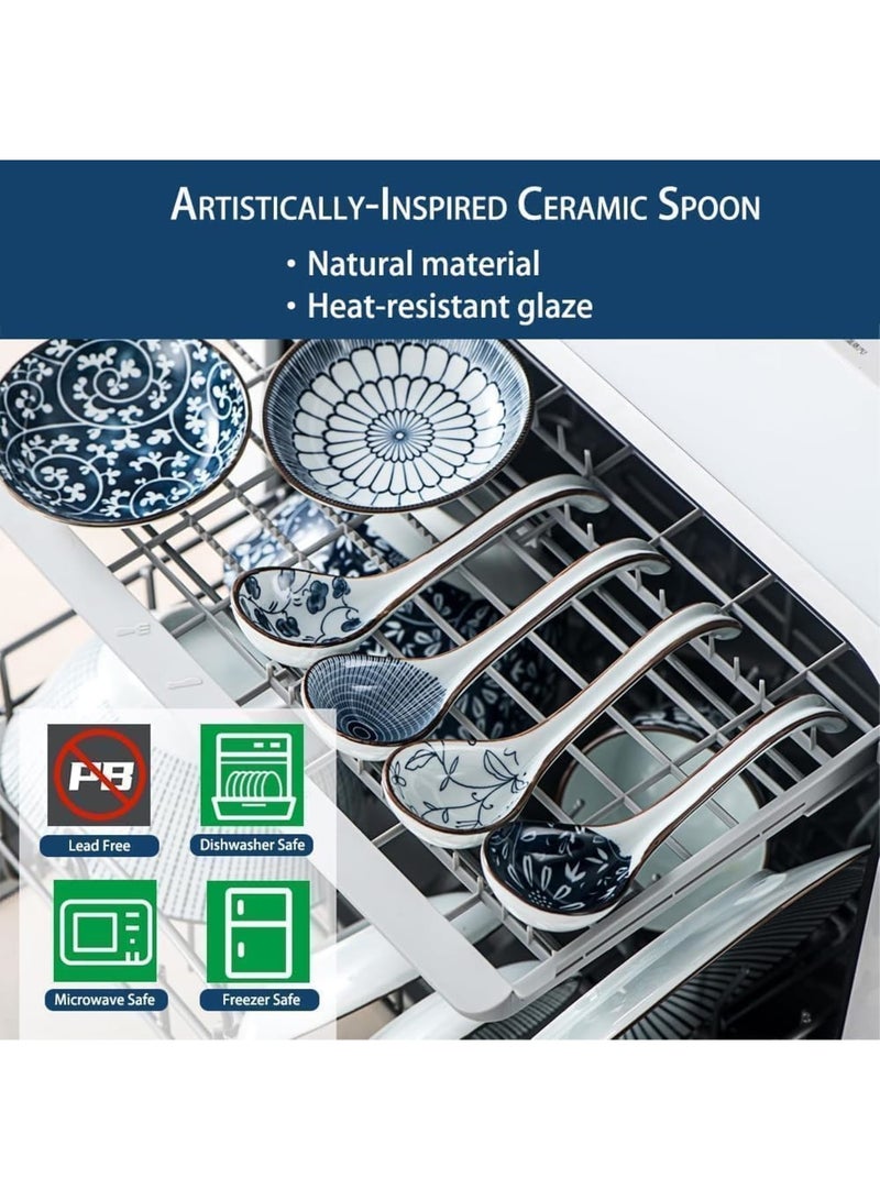 SYOSI Asian Soup Spoons, Ceramic Chinese Spoons, Non-slip Japanese Soup Spoons for Rice, Ramen, Wonton, Noodle, Dining, Kitche, Luck and Prosperity Gifts for Friends, Family, Deep Oval (5pcs) - Image 4