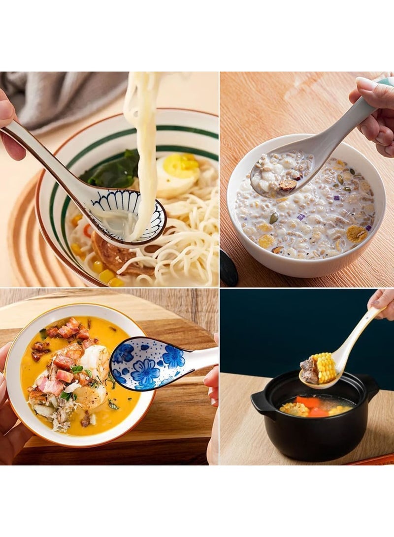 SYOSI Asian Soup Spoons, Ceramic Chinese Spoons, Non-slip Japanese Soup Spoons for Rice, Ramen, Wonton, Noodle, Dining, Kitche, Luck and Prosperity Gifts for Friends, Family, Deep Oval (5pcs) - Image 3