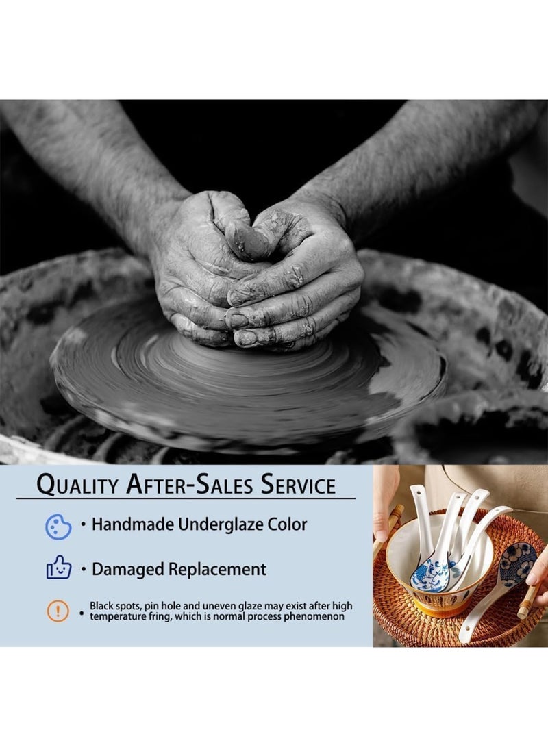 SYOSI Asian Soup Spoons, Ceramic Chinese Spoons, Non-slip Japanese Soup Spoons for Rice, Ramen, Wonton, Noodle, Dining, Kitche, Luck and Prosperity Gifts for Friends, Family, Deep Oval (5pcs) - Image 5