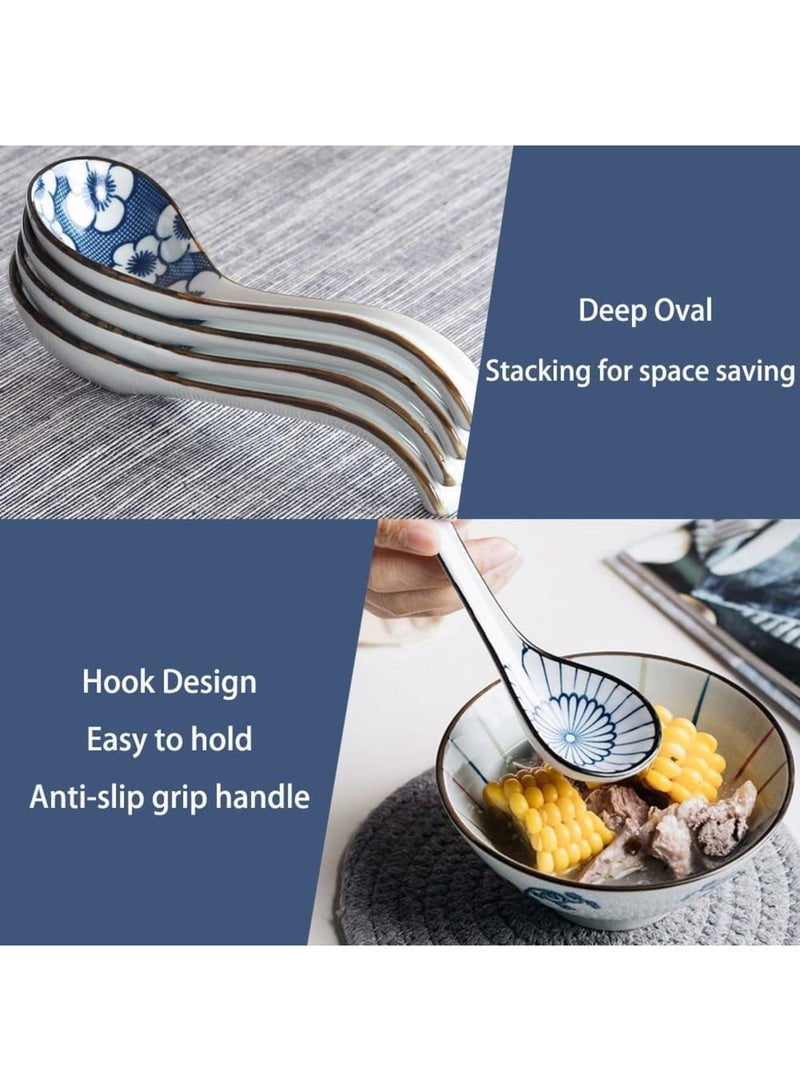 SYOSI Asian Soup Spoons, Ceramic Chinese Spoons, Non-slip Japanese Soup Spoons for Rice, Ramen, Wonton, Noodle, Dining, Kitche, Luck and Prosperity Gifts for Friends, Family, Deep Oval (5pcs) - Image 2