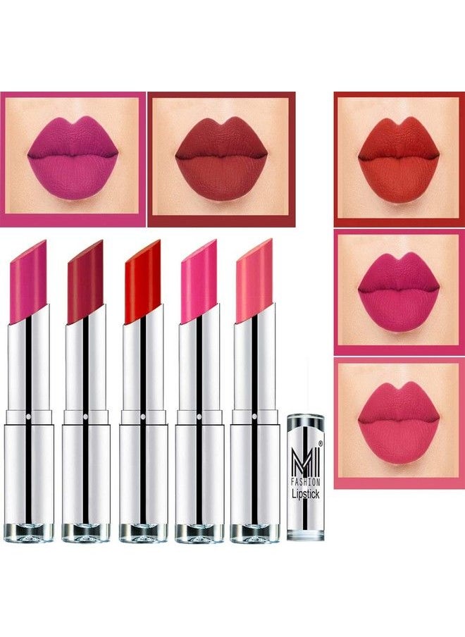 MI FASHION Poutperfect Creamy Matte Lipstick Set In 5 Vibrant Colours (Rosy Pinkmauvereddish Orangepink Passionpeach 17.5 G)  - Image 2