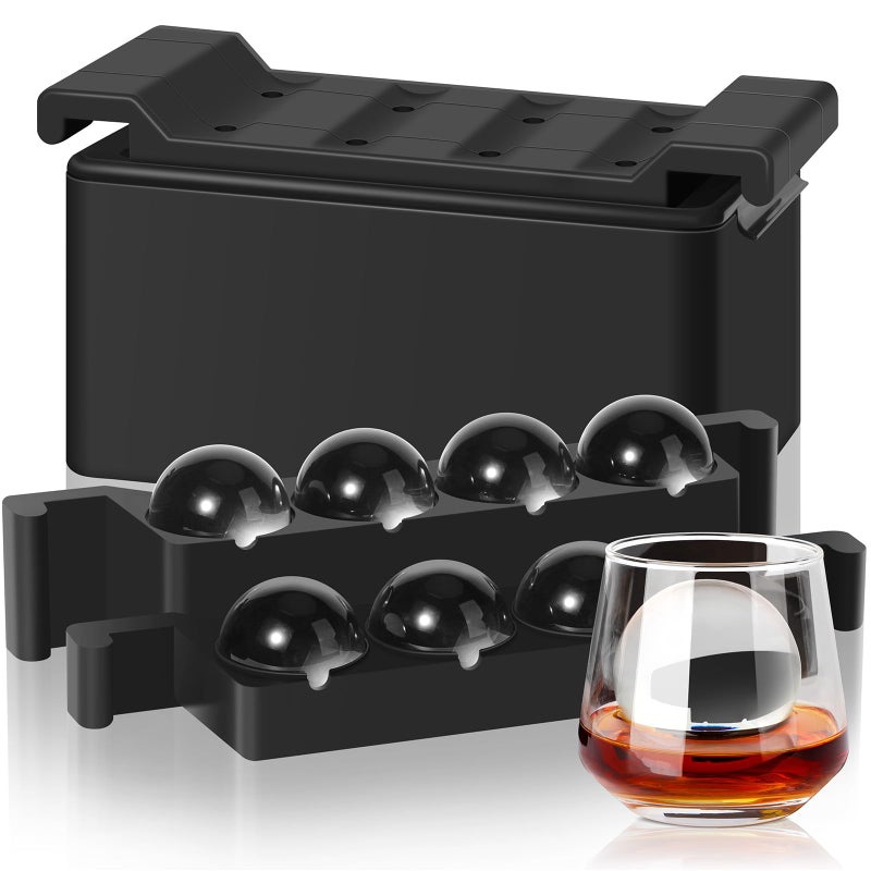 Mooues Clear Ice Ball Maker Mold, 8 Large Whiskey Ice Cubes Mold, 2 Inch Round Silicone Ice Molds for Cocktails, Idea Gifts for Dad Boyfriend Boss Men who Have Everything - Image 1