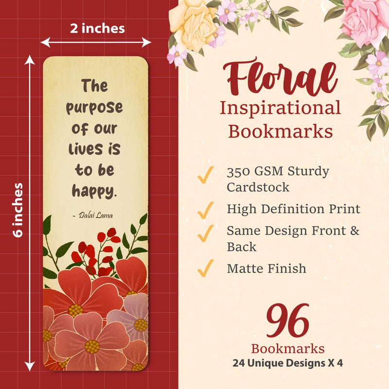 Only Zest 96 Pack Elegant Bookmarks for Women in Bulk â€“ Vintage Floral Design with Inspirational Quotes â€“ Motivational Book Marks for Adults â€“ Reading, Study, Gifting â€“ Students, Book Lovers - Image 2