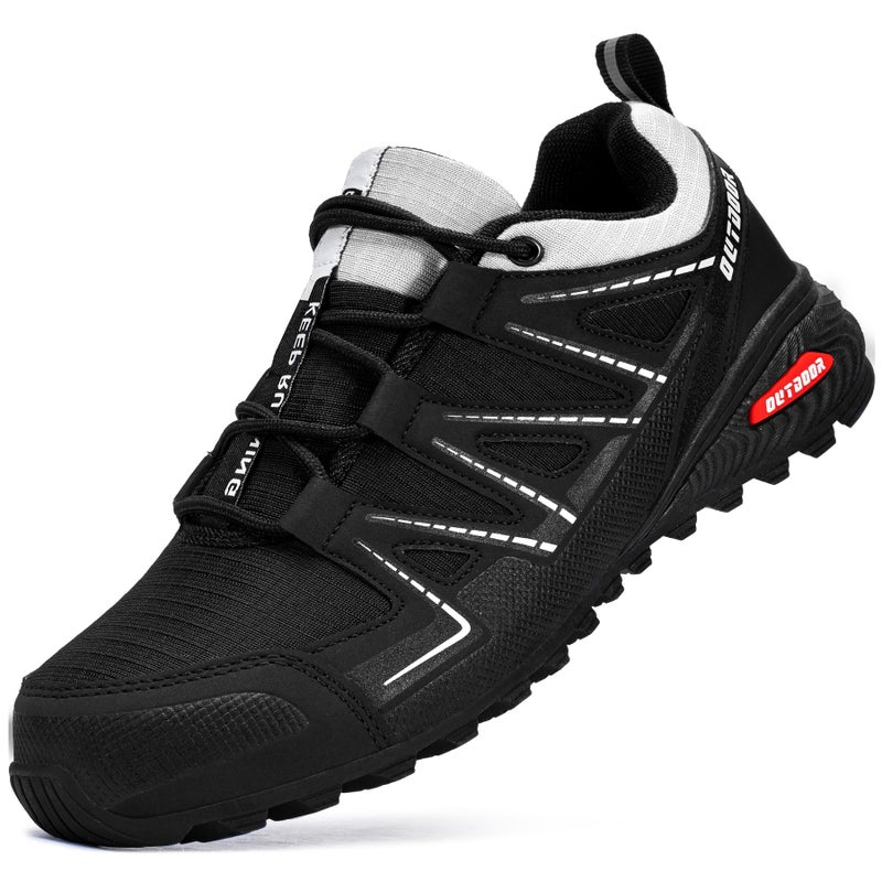 KEFUWU Men's Trail Running Shoes Lightweight Non-Slip Walking Hiking Sneakers Men Outdoor (13 Men, Black) - Image 1