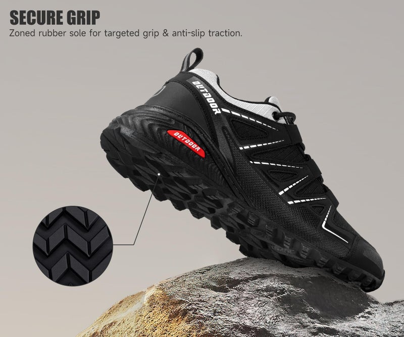 KEFUWU Men's Trail Running Shoes Lightweight Non-Slip Walking Hiking Sneakers Men Outdoor (13 Men, Black) - Image 3