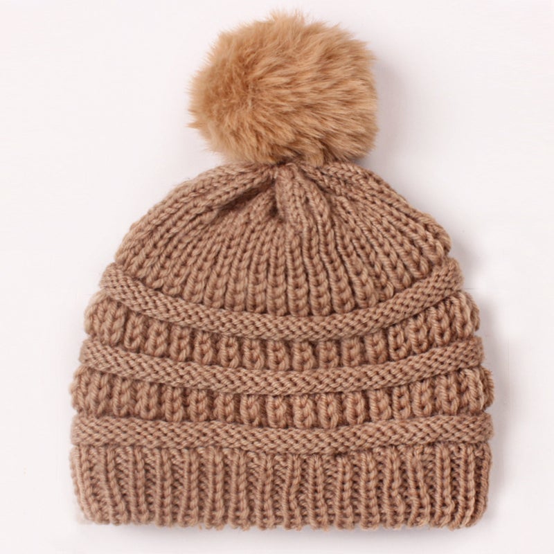 Chic Knit Beanie Baby Winter Pom-Pom Hat Coffee