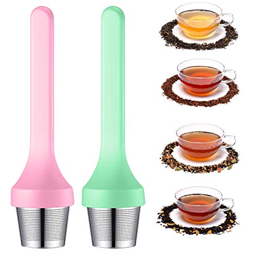 Philbinden 2pcs Tea Infuser,Extra Fine Mesh Tea Cup Filter Silicone Handle Perfect Tea Steeper for Loose Leaf Tea or Herbal Tea for Mugs & Teapot, Easy Clean and Safe (Green and Red) - Image 1