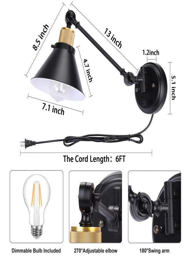 تي آر لايف مصباح جداري قابل للتعتيم من TRLIFE، مزود بسلك توصيل ومفتاح تشغيل/إيقاف للتعتيم، مصباح جداري بذراع متأرجح لغرفة النوم أو الدرج أو غرفة المعيشة (عبوة واحدة، لمبة واحدة متضمنة). - Image 4