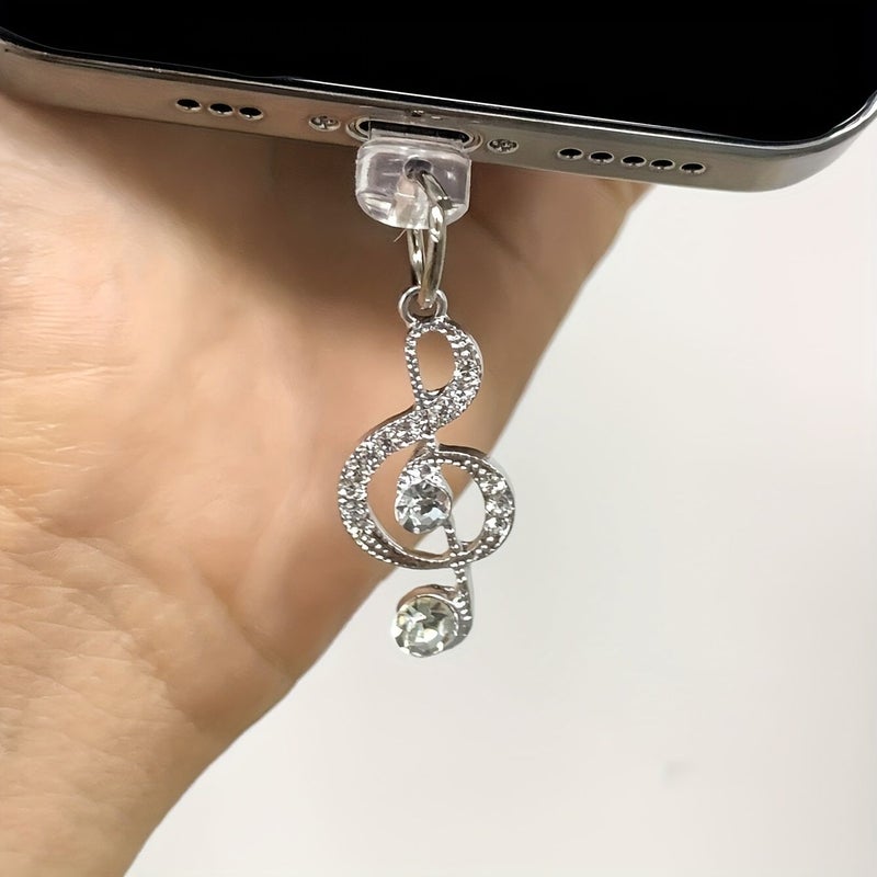 Silver Note Metal Musical Note Dust Plug For Type C Phone Decoration Lanyard Anti Fouling Preventing Debris - Image 3