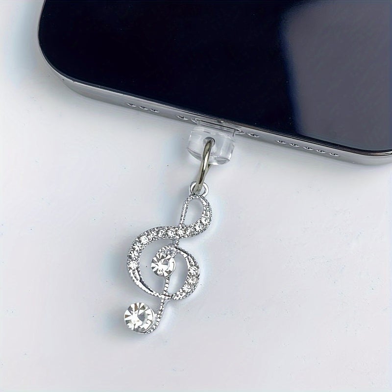 Silver Note Metal Musical Note Dust Plug For Type C Phone Decoration Lanyard Anti Fouling Preventing Debris - Image 1