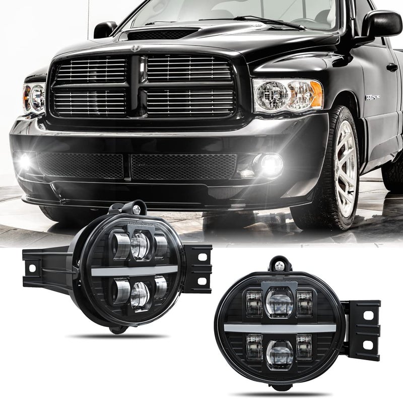 مجموعة مصابيح الضباب LED المعتمدة من DOT من ZOFFROAD مع DRL أبيض متوافقة مع دودج رام 1500 2002-2008 دودج رام 2500-3500 2003-2009 1 زوج أسود
