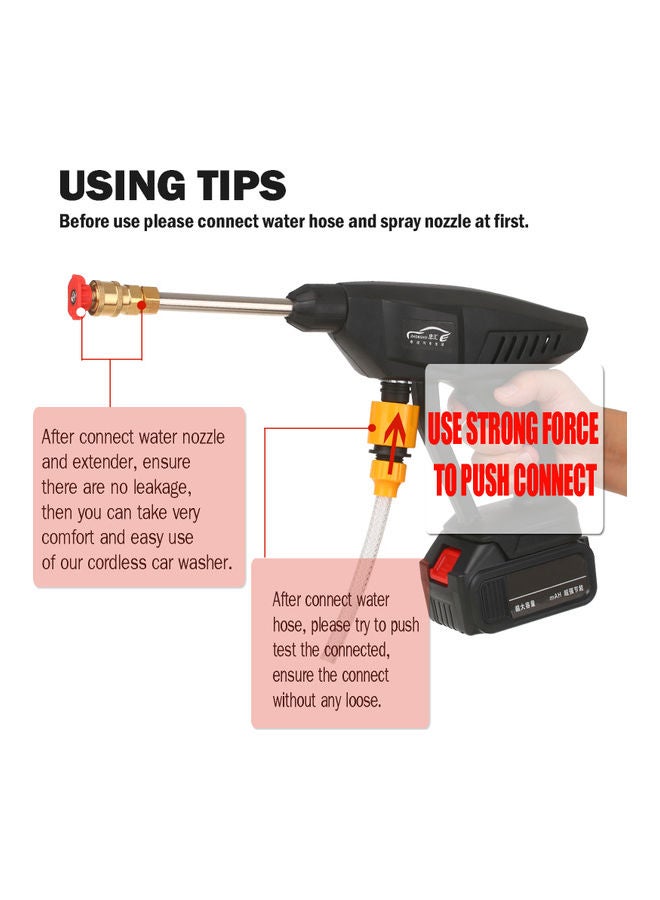 25V 15A 30Bar Cordless Portable High Pressure Washer Machine Black 21.5 x 21 x 15.5cm - Image 5