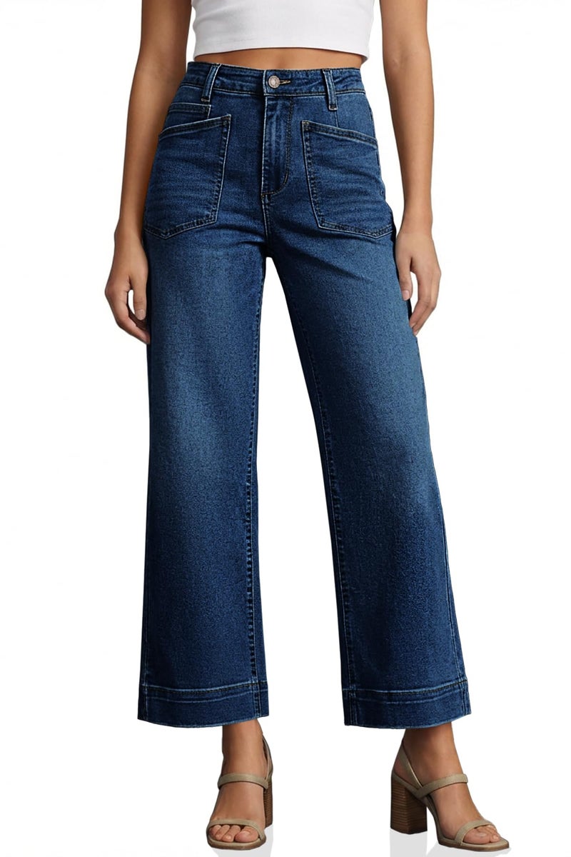Cicy Bell Womens Cropped Wide Leg Jeans Stretchy High Waisted Trendy Capri Baggy Denim Ankle Pants with Pockets - Image 1