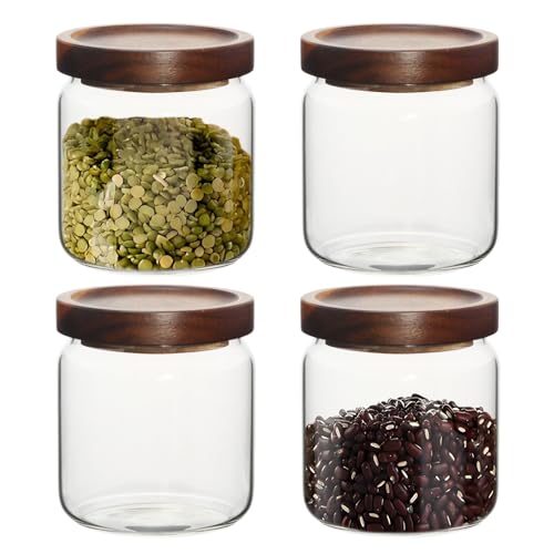 wangsdjy 16oz Glass Airtight Food Storage Jars with Acacia Wood Lid - Kitchen Canisters for Coffee,Tea,Sugar,Spices,Herbs,and Candy - Airtight, and Stylish for Pantry or Countertop (4PCS) - Image 1