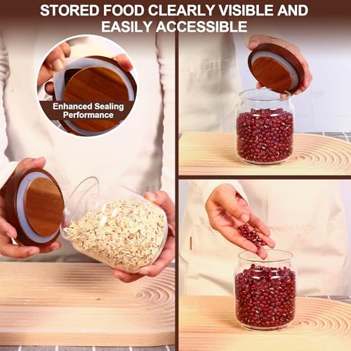 wangsdjy 16oz Glass Airtight Food Storage Jars with Acacia Wood Lid - Kitchen Canisters for Coffee,Tea,Sugar,Spices,Herbs,and Candy - Airtight, and Stylish for Pantry or Countertop (4PCS) - Image 4