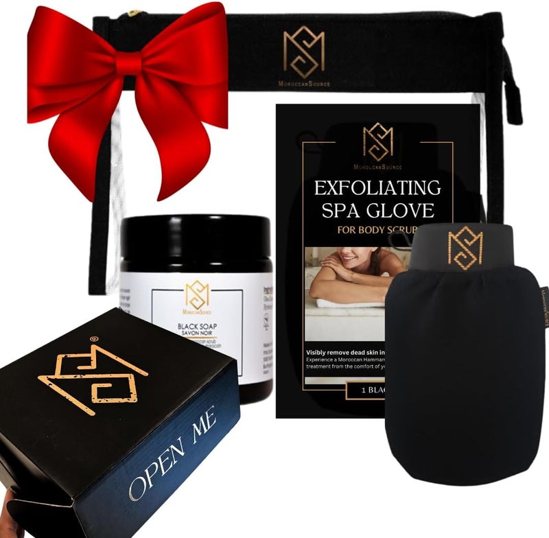 MS Exfoliating Glove Kessa Mitt Body Scrubber - Dead Skin Remover Shower Glove for Dead Skin Scrubbing and Deep Pore Cleansing - by MoroccanSource (3 Piece spa Set) - Image 1