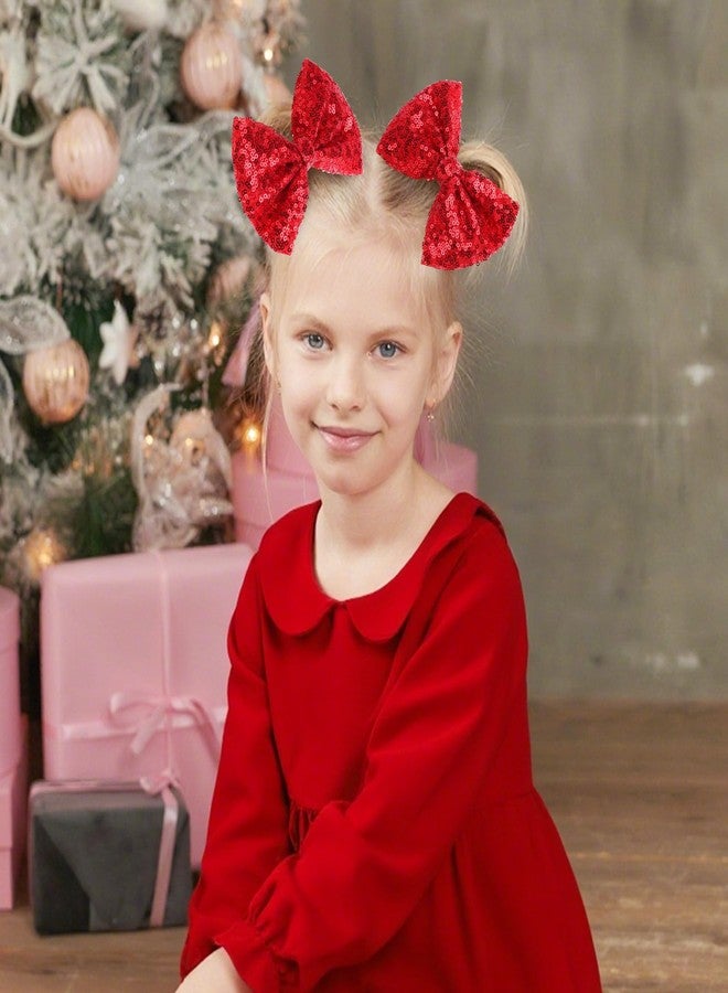 CN 5 Inch Red Glitter Hair Bows for Girls Alligator Clips Sparkly Sequin Hair Accessories for Kids Toddler Women on Birthday Wedding Christmas and Party - Image 2