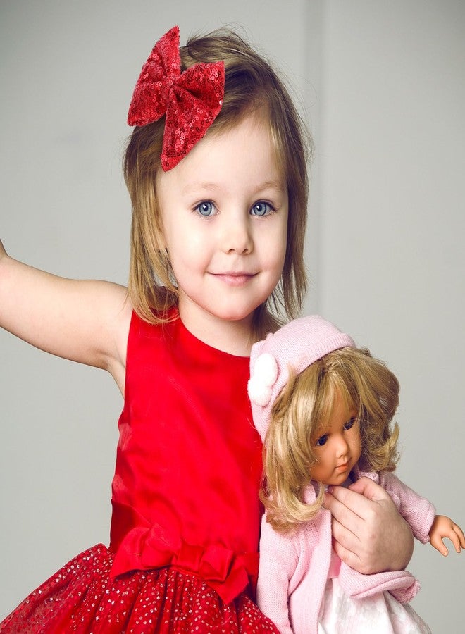 CN 5 Inch Red Glitter Hair Bows for Girls Alligator Clips Sparkly Sequin Hair Accessories for Kids Toddler Women on Birthday Wedding Christmas and Party - Image 4