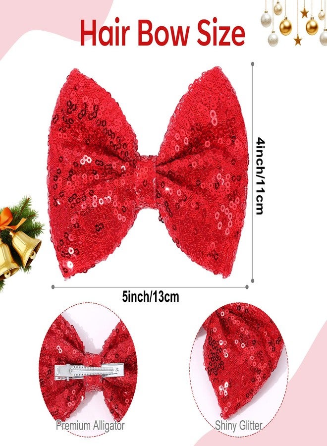 CN 5 Inch Red Glitter Hair Bows for Girls Alligator Clips Sparkly Sequin Hair Accessories for Kids Toddler Women on Birthday Wedding Christmas and Party - Image 3